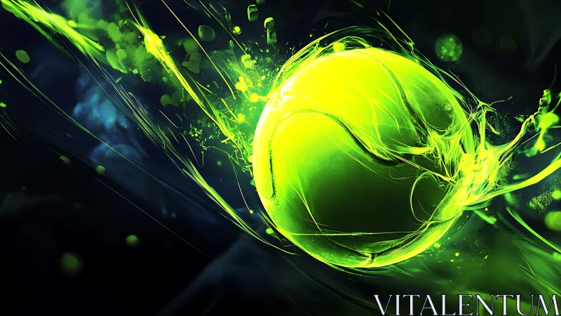 Neon tennis ball rendered with dynamic motion streak effects