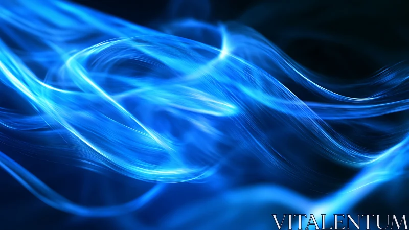 Luminous blue energy waves flow across a dark digital void