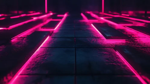 Neon pathways glow gently across a sleek futuristic floor