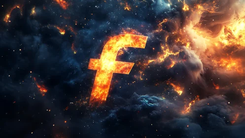 Luminous Letter F: Cosmic Fire and Stellar Nebula Collision.