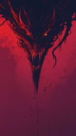 Red-black digital rendering shows angular demonic head form