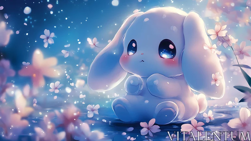 Moonlit blossom bunny quietly cradles starlight in its eyes