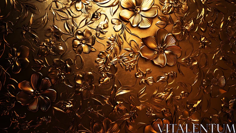Embossed Gold Floral Relief Pattern.