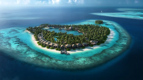 Tropical Island Resort with Overwater Bungalows and Pristine Reefs