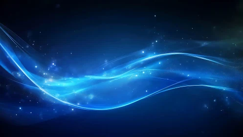 Electric blue light waves drift through a cosmic night