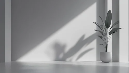 Minimalist plant in geometric sunlight and soft shadows.