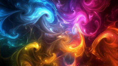 Vibrant multicolor fractal swirls form luminous swirling vortex