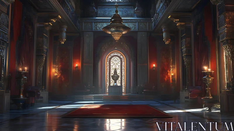 Luxurious digital throne hall interior with ornate décor