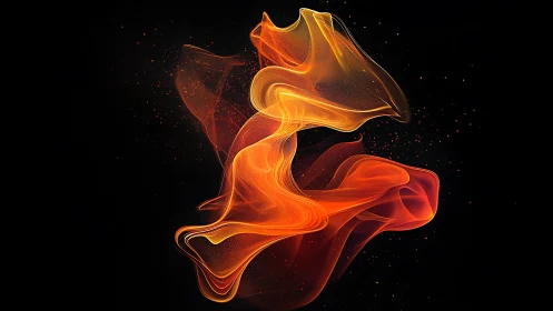 Flowing fire forms abstract composition with golden and crimson hues.