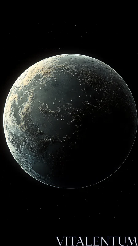 Rendered exoplanet with partial illumination in deep space