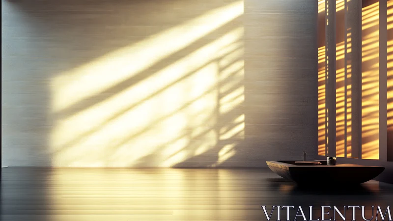 Minimalist Interior with Golden Window Light and Venetian Shadows.