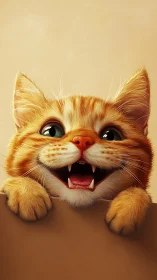Smiling Orange Cat Portrait with Fangs Expression.