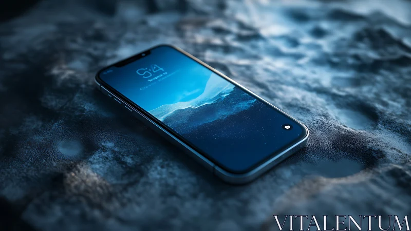 Luminous smartphone adrift on a moonlit cratered surface.