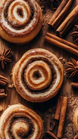 Spiraled cinnamon rolls in warm spice-kissed closeup delight.