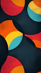 Geometric color arcs intersect over textured midnight ground.