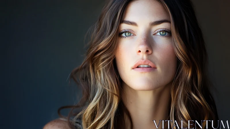 Portrait shows woman with wavy hair and sharp frontal lighting