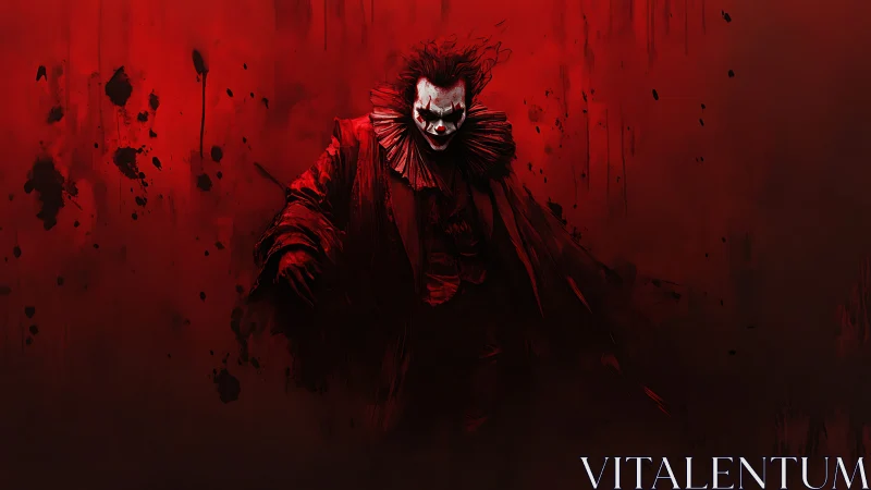 Sinister clown emerging from dripping crimson void.