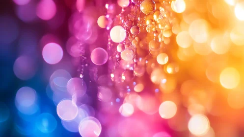 Rainbow glow through soft bokeh bubbles of color delight.