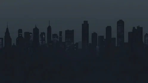 Moody city skyline glows subtly against a dark night sky.
