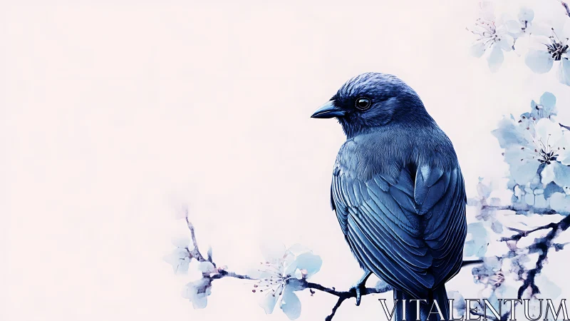 Blue Jay Portrait with Delicate Watercolor Floral Composition.