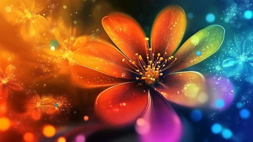 Luminous Flowers in Glowing Neon Garden