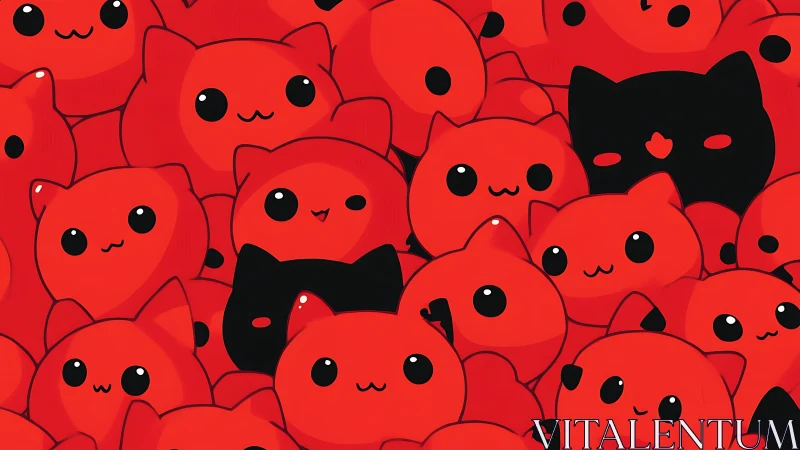 Adorable Red Cats with Black Silhouettes Pattern.