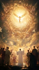 Heavenly spiral of light as angels descend in radiant glory.