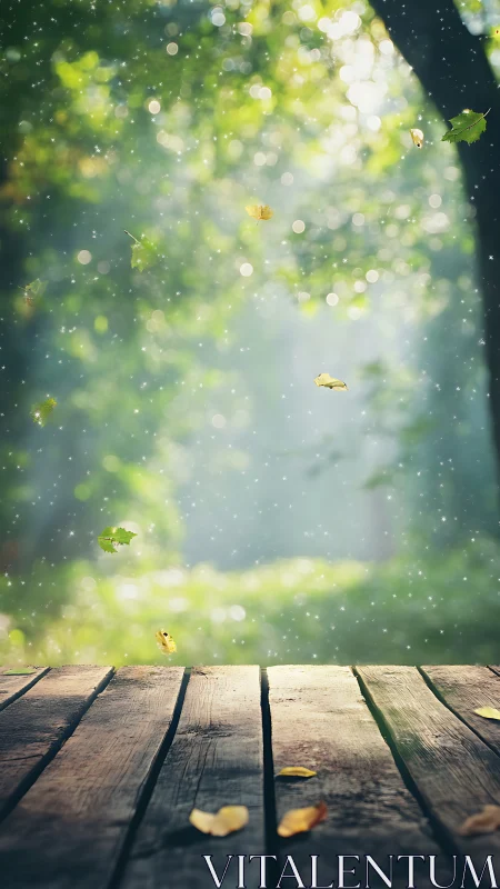 Wooden Deck Beneath Enchanted Forest Autumn Light Show