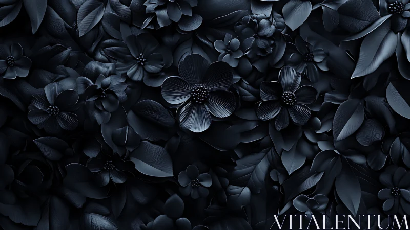 Monochromatic floral arrangement in dark tones with textured petals.