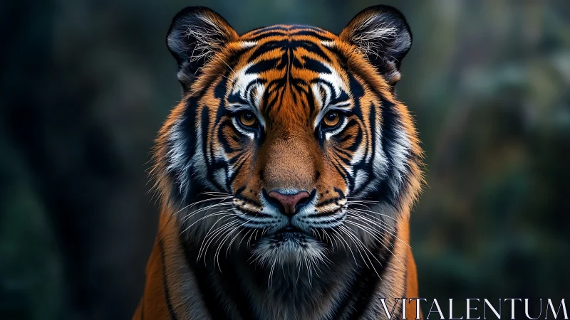 Symmetrical tiger portrait rendered in high-contrast photorealism