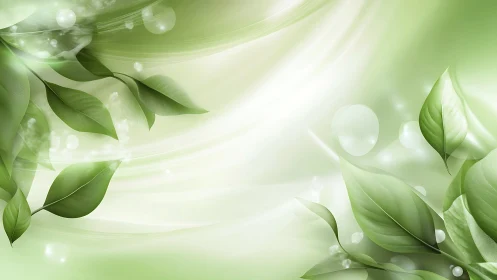 Fresh green leaves in luminous abstract eco background design.