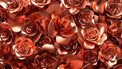 Copper metallic roses arranged in a glowing three dimensional composition