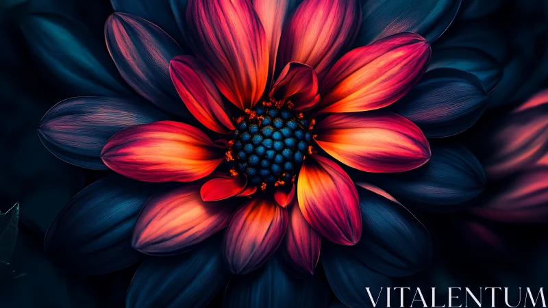 Luminous Dahlia: Deep Red Petals Against Dark Teal.