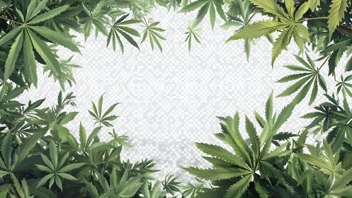 Cannabis foliage border framing transparent digital backdrop.