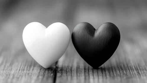 White and Black Heart Shapes on Wood Surface