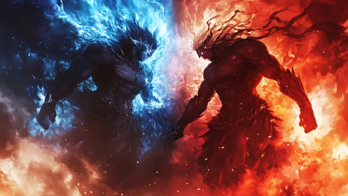 Elemental titans clash in blazing fire and searing ice storm