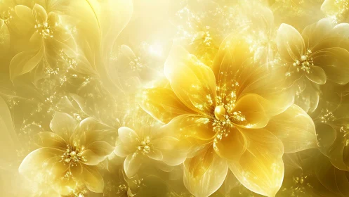 Luminous golden floral abstraction with translucent petals.