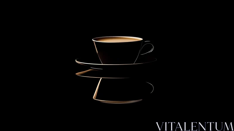 Minimalist coffee cup on reflective black background.