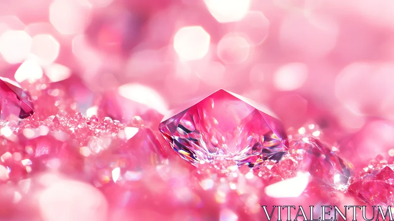 Pink gemstone macro shot with sparkling crystal bokeh.
