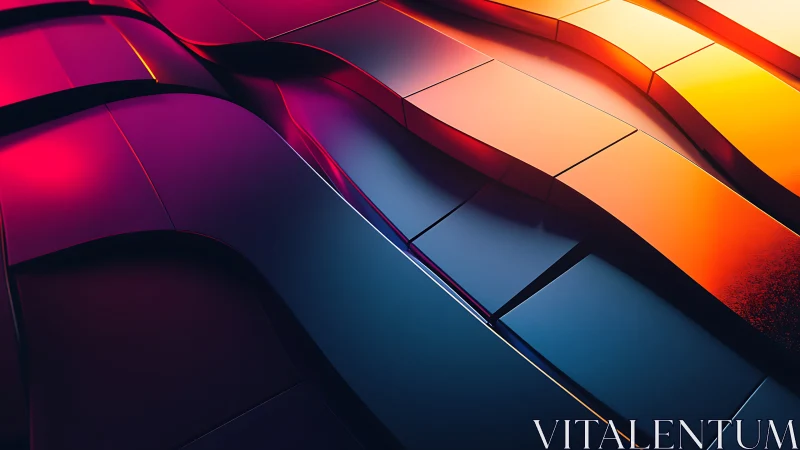 3D metallic ribbons under neon gradient light flow.