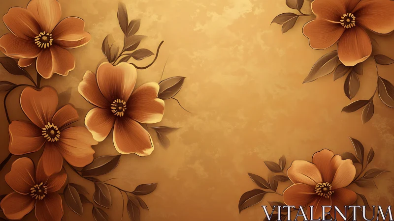Golden Floral Composition with Ornamental Flowers.