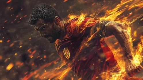 Blazing Striker Surges Through Ember-Streaked Stadium Night.