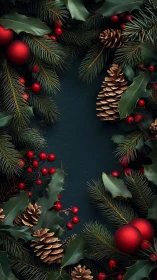 Festive evergreen border frames dark Christmas backdrop beautifully.