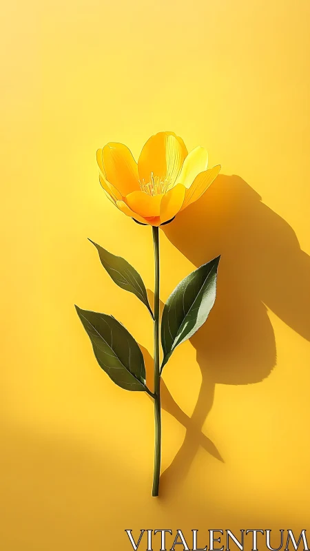 Single yellow tulip rendered with hard shadow on monochrome backdrop