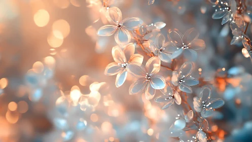 Crystalline Floral Forms Against Ethereal Bokeh Backdrop.
