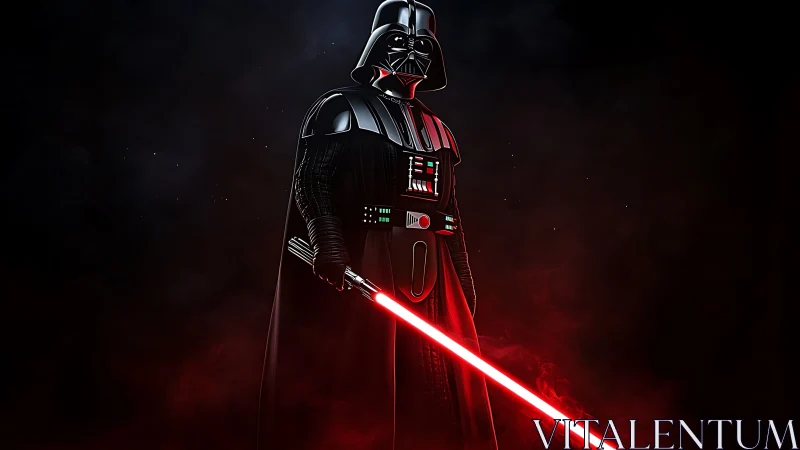 Armored dark figure with red energy blade dominates void space