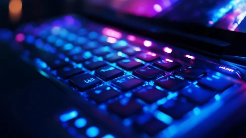 RGB backlit laptop keyboard glows in low ambient light
