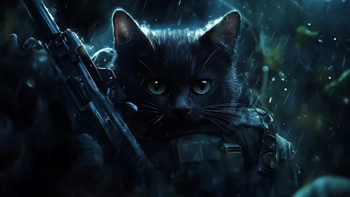 Black Cat Operative Armed in Neon Rain.