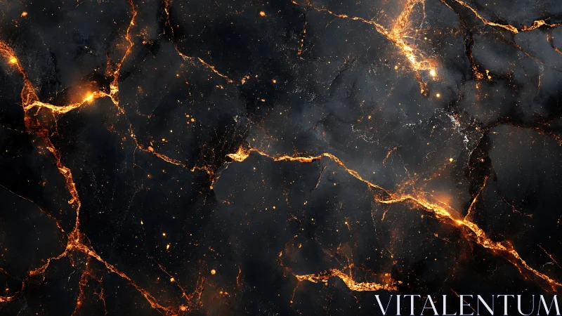 Glowing golden veins drift across deep black marble space