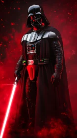 Midnight warlord ignites crimson storm in burning void.